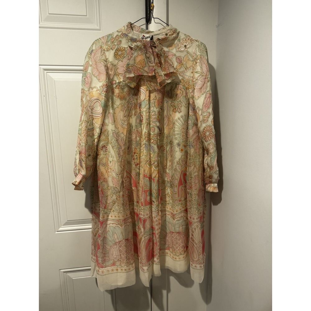 Vintage Saks Fifth Avenue Odette Barsa Colorful‎ Floral Pussybow Dress 70s Sz S